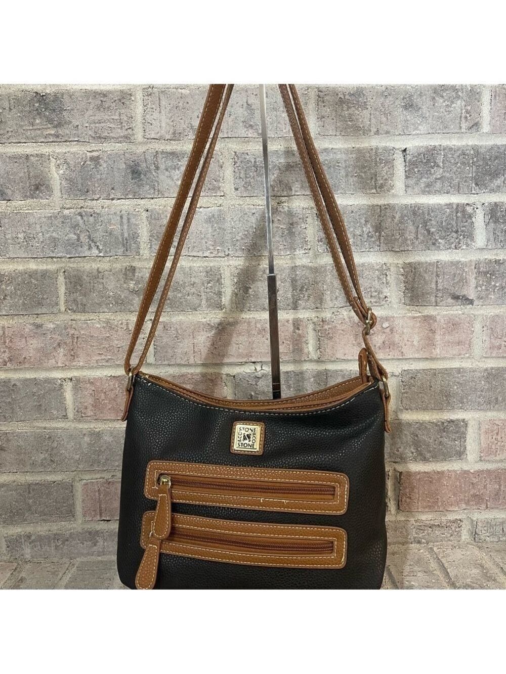 Stone Mountain Accessories Black and Tan Crossbody Bag with Adjustable Strap